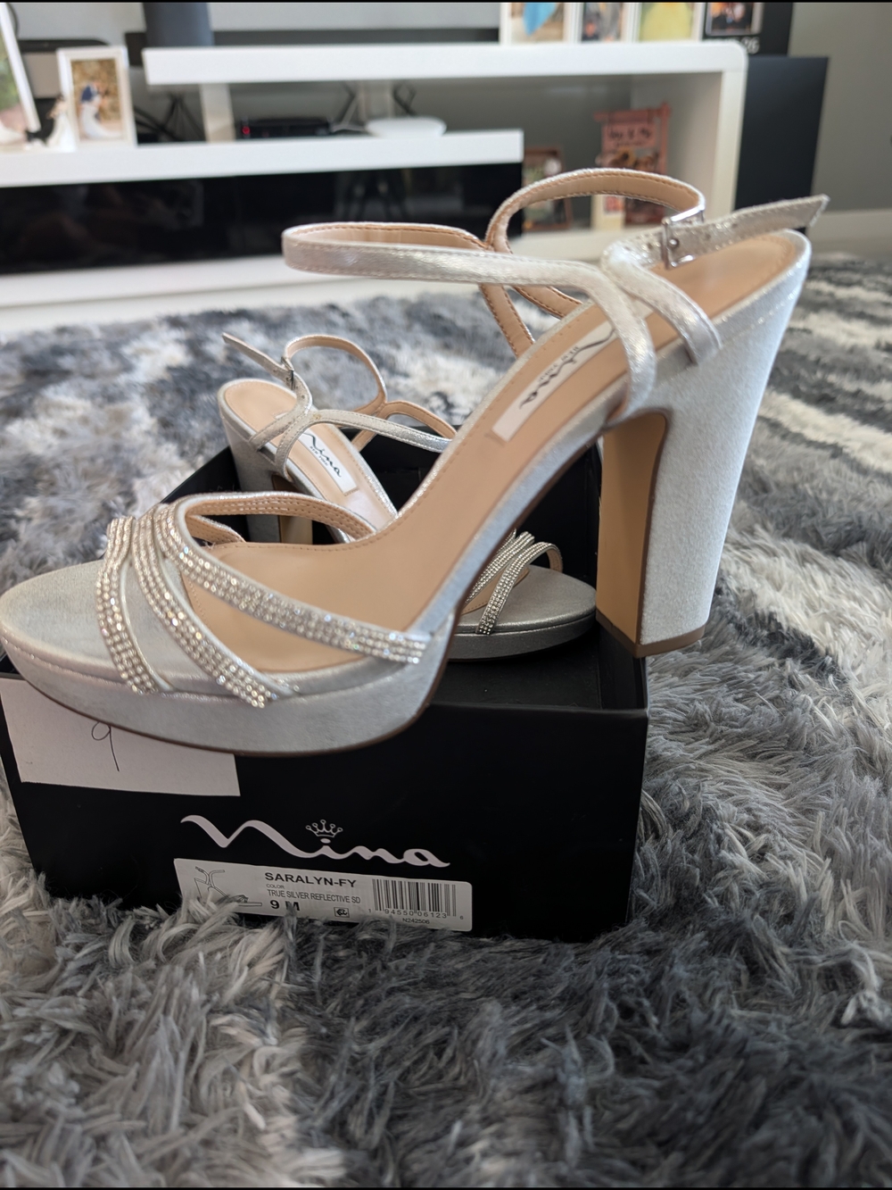 Nina Silver Crystal-Strap Platform Sandal